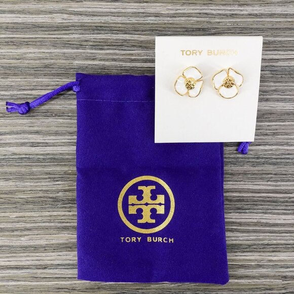 Tory Burch Fleur Flower Stud Earrings White OS - Picture 4 of 13